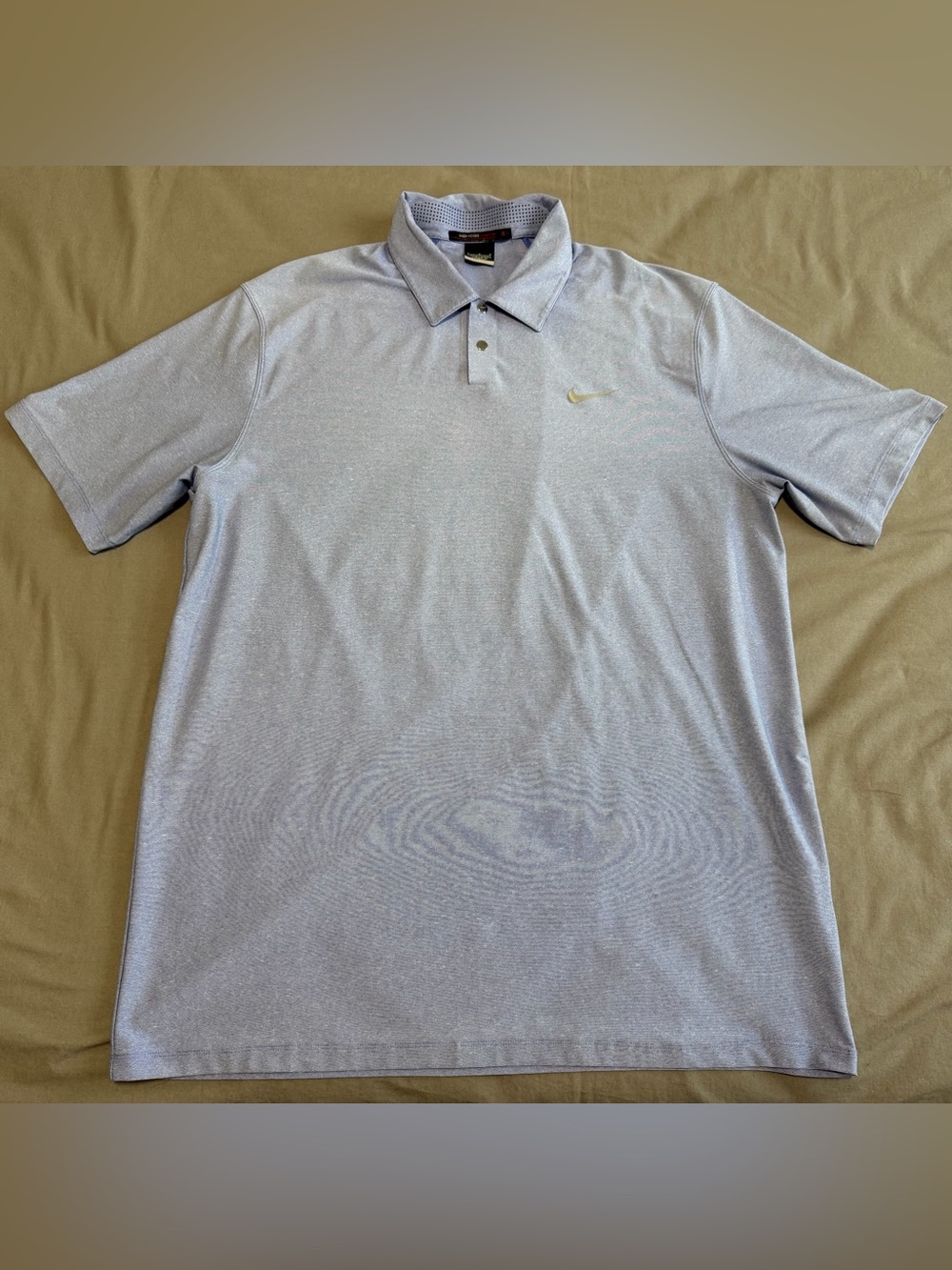 Nike Tiger Woods Collection Blue Striped Dri Fit Snap Golf Polo Shirt Men’s L